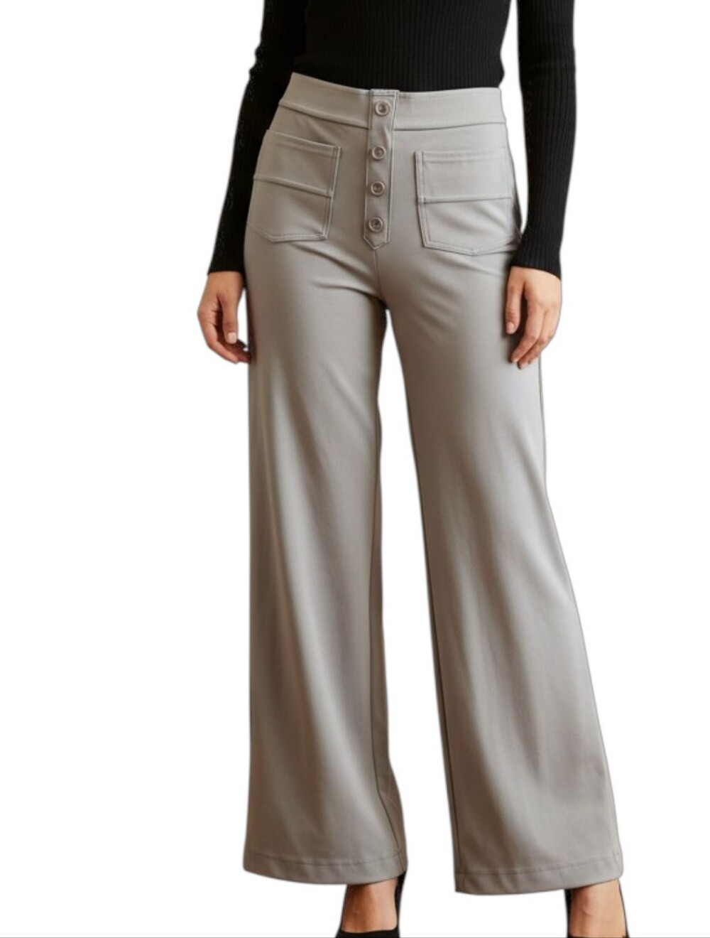 Halara DayStretch High-waisted Pockets Wide-Leg Button Front Pants - Gray - XS